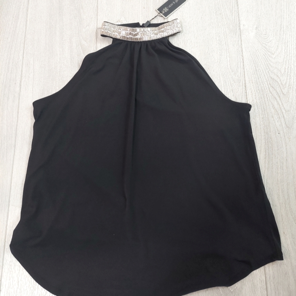 Cable & Gauge Sleeveless Beaded Collar Top